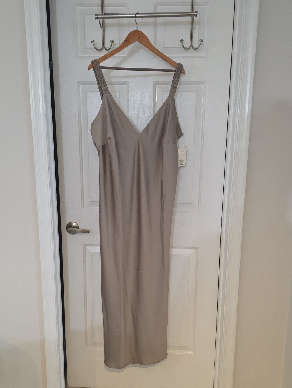 Target Neutral Taupe Midi Slip Dress with Ruched Straps